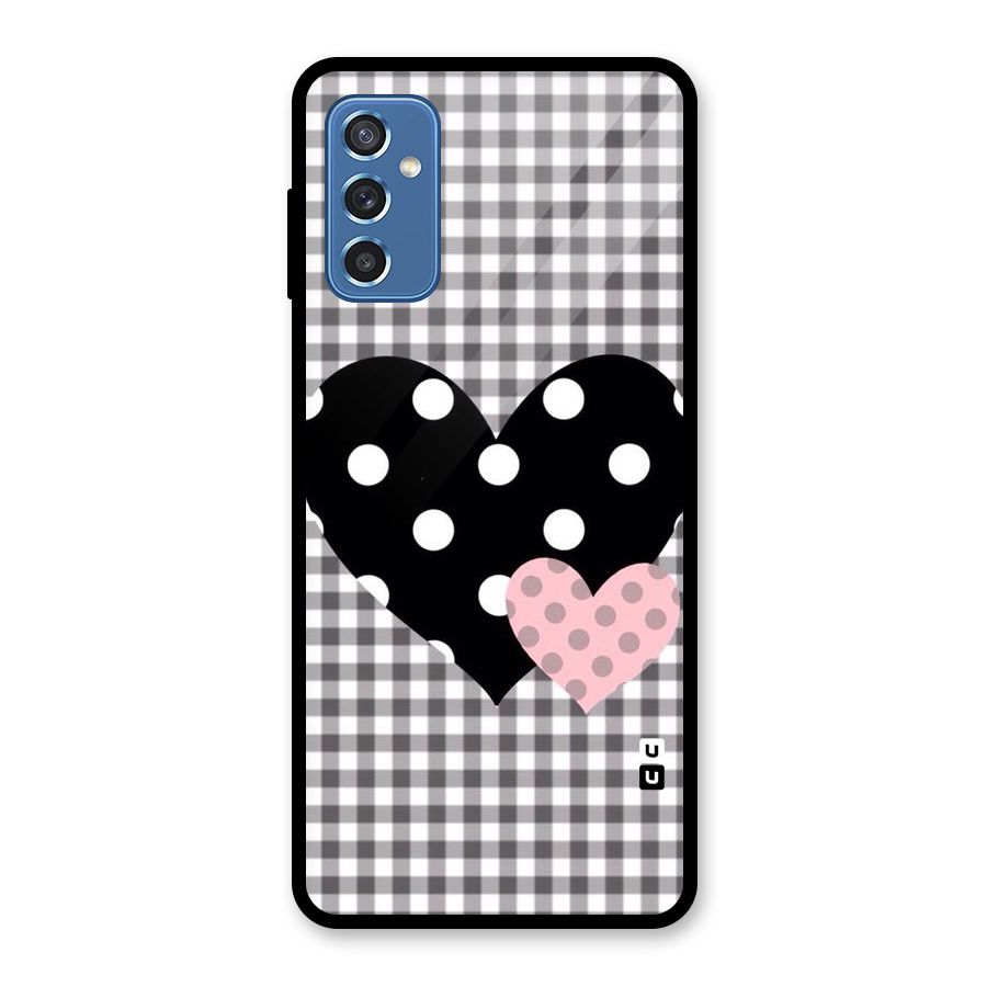 Polka Check Hearts Glass Back Case for Galaxy M52 5G
