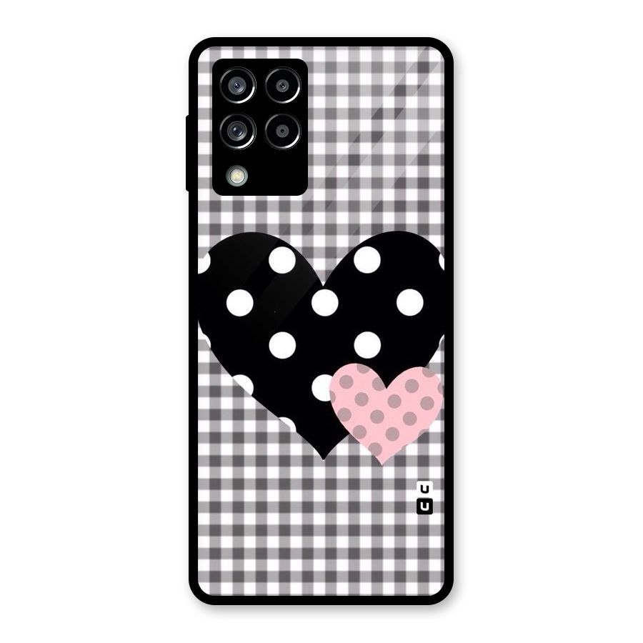 Polka Check Hearts Glass Back Case for Galaxy M53 5G