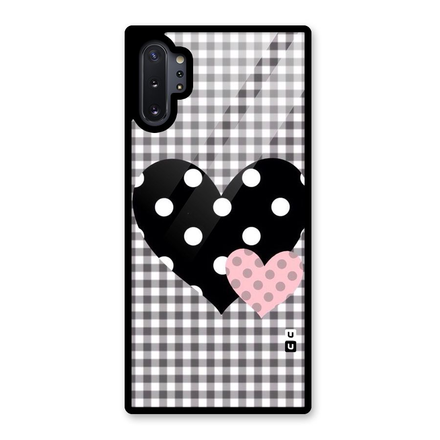 Polka Check Hearts Glass Back Case for Galaxy Note 10 Plus