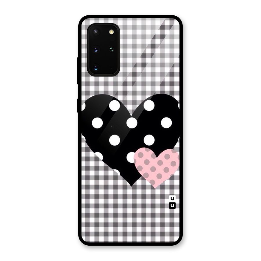 Polka Check Hearts Glass Back Case for Galaxy S20 Plus