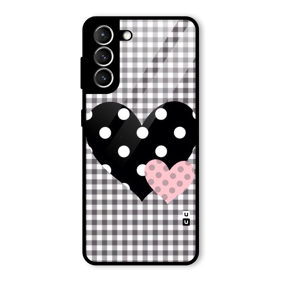 Polka Check Hearts Glass Back Case for Galaxy S21 5G