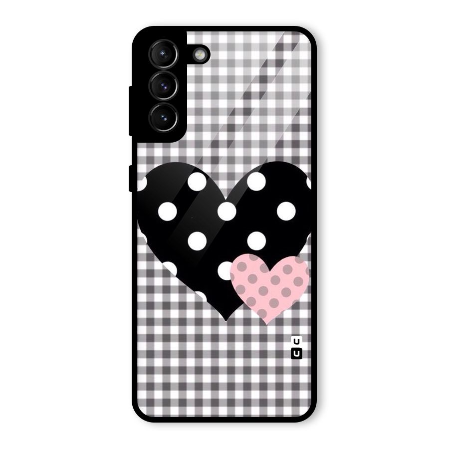 Polka Check Hearts Glass Back Case for Galaxy S21 Plus