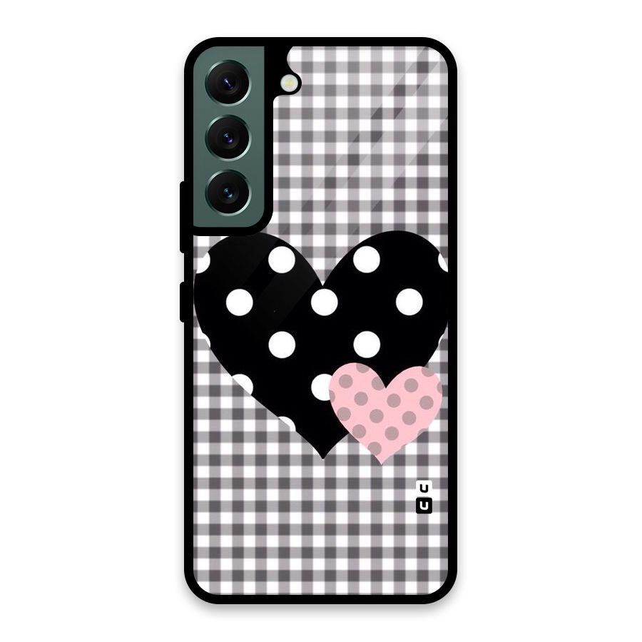 Polka Check Hearts Glass Back Case for Galaxy S22 5G
