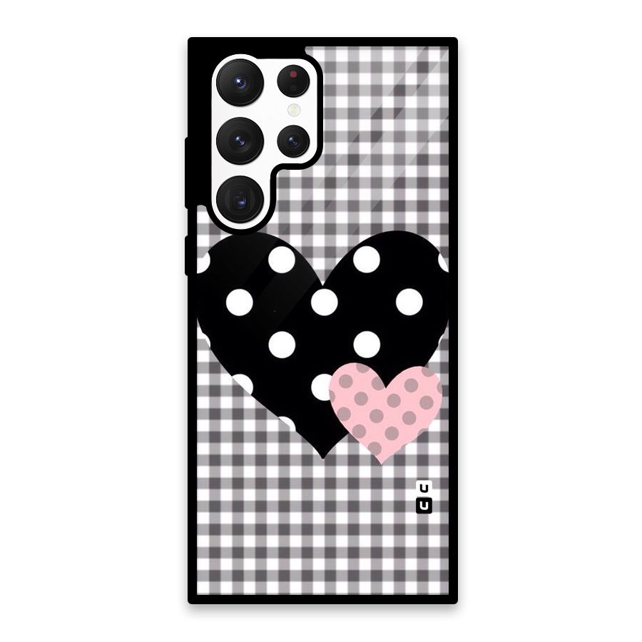 Polka Check Hearts Glass Back Case for Galaxy S22 Ultra 5G