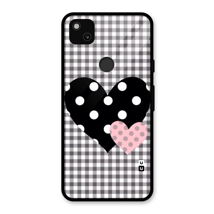 Polka Check Hearts Glass Back Case for Google Pixel 4a