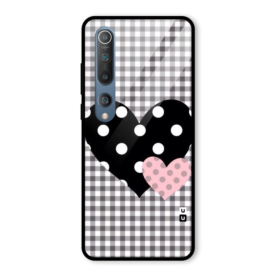 Polka Check Hearts Glass Back Case for Mi 10