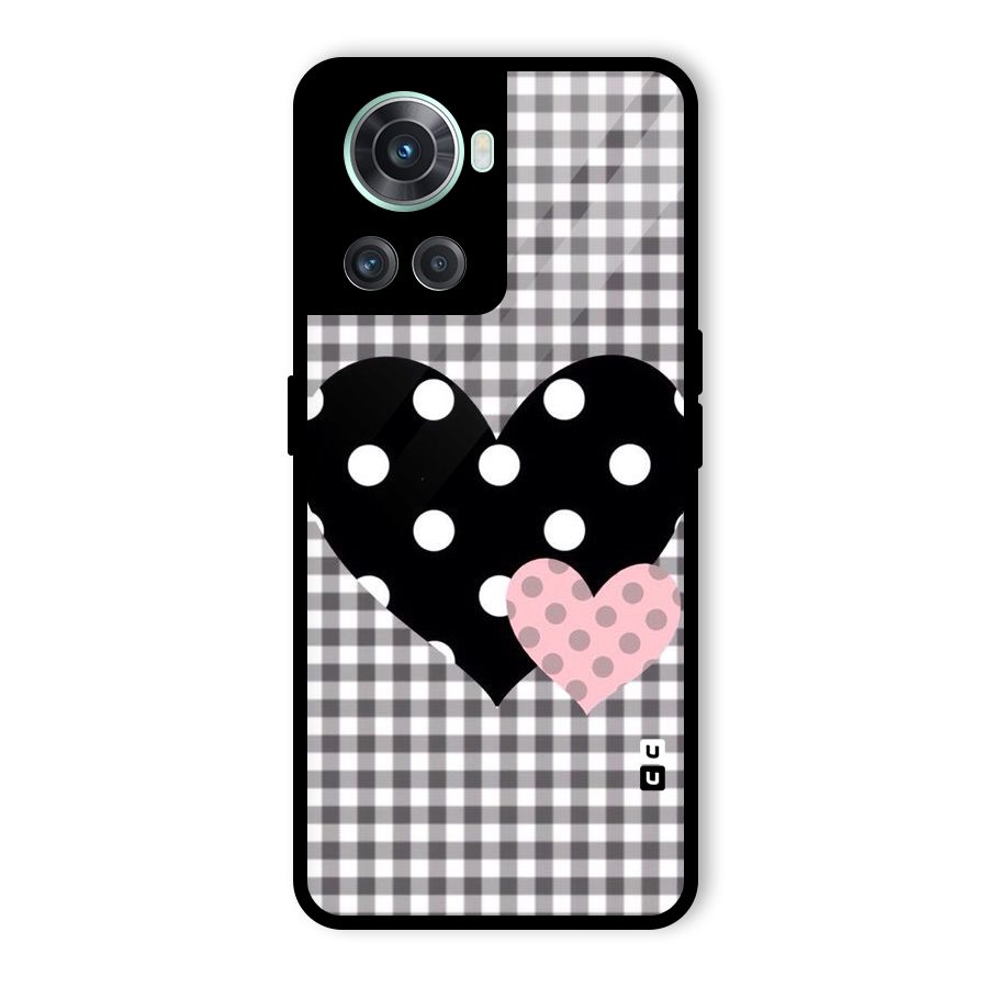Polka Check Hearts Glass Back Case for OnePlus 10R