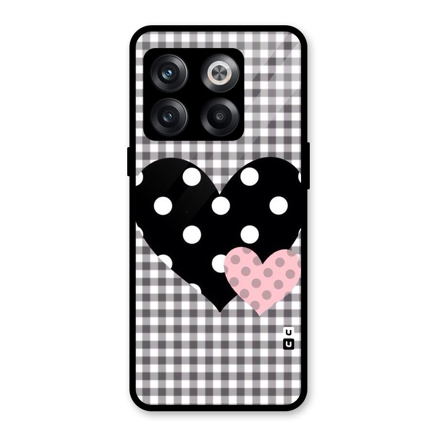 Polka Check Hearts Glass Back Case for OnePlus 10T