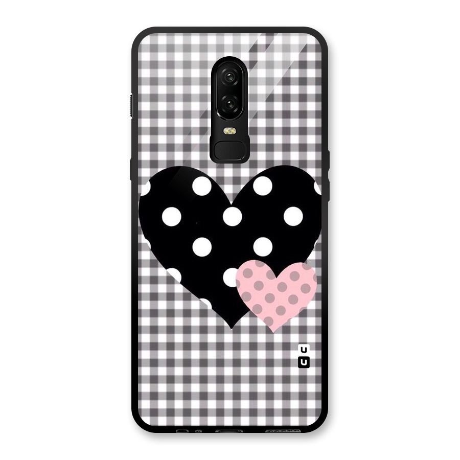 Polka Check Hearts Glass Back Case for OnePlus 6
