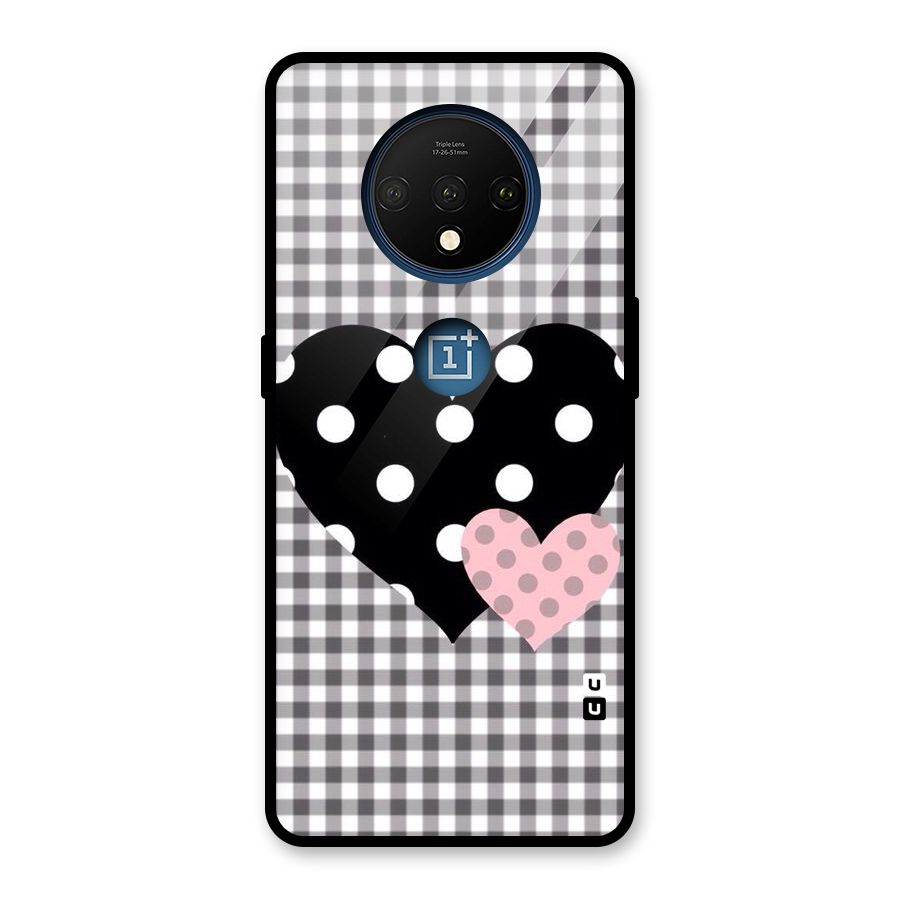 Polka Check Hearts Glass Back Case for OnePlus 7T
