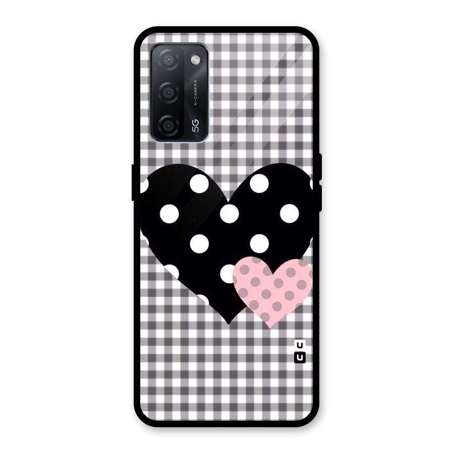 Polka Check Hearts Glass Back Case for Oppo A53s 5G