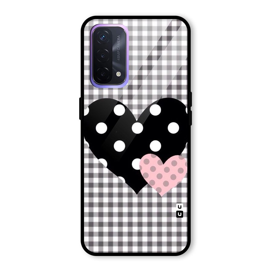 Polka Check Hearts Glass Back Case for Oppo A74 5G