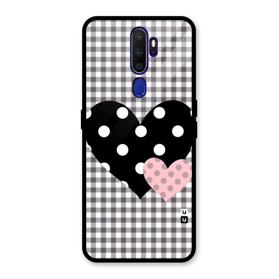 Polka Check Hearts Glass Back Case for Oppo A9 (2020)