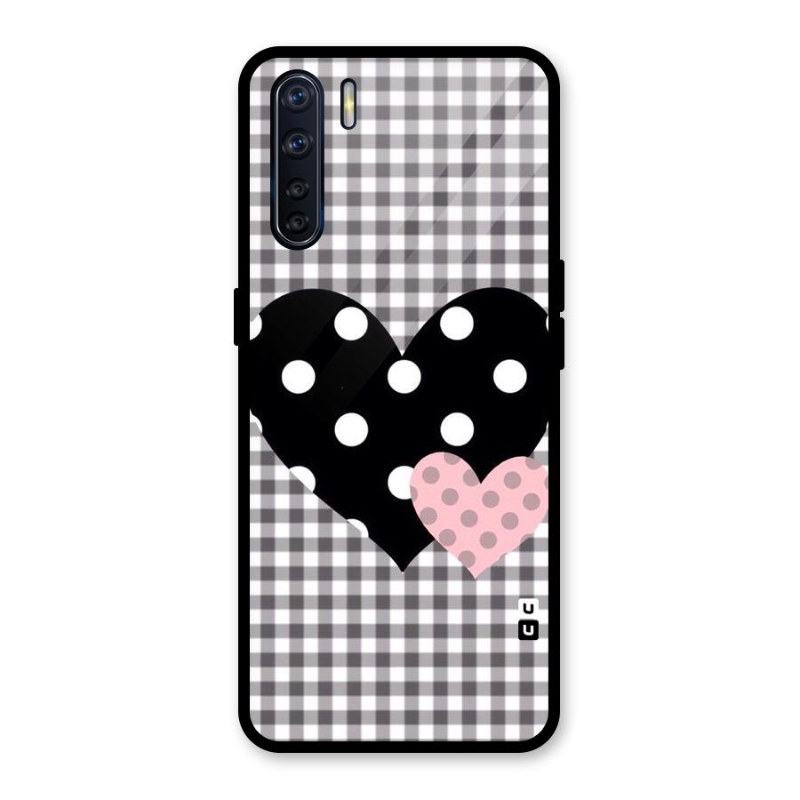 Polka Check Hearts Glass Back Case for Oppo F15