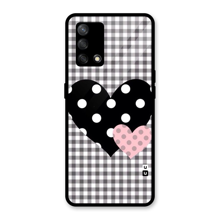 Polka Check Hearts Glass Back Case for Oppo F19