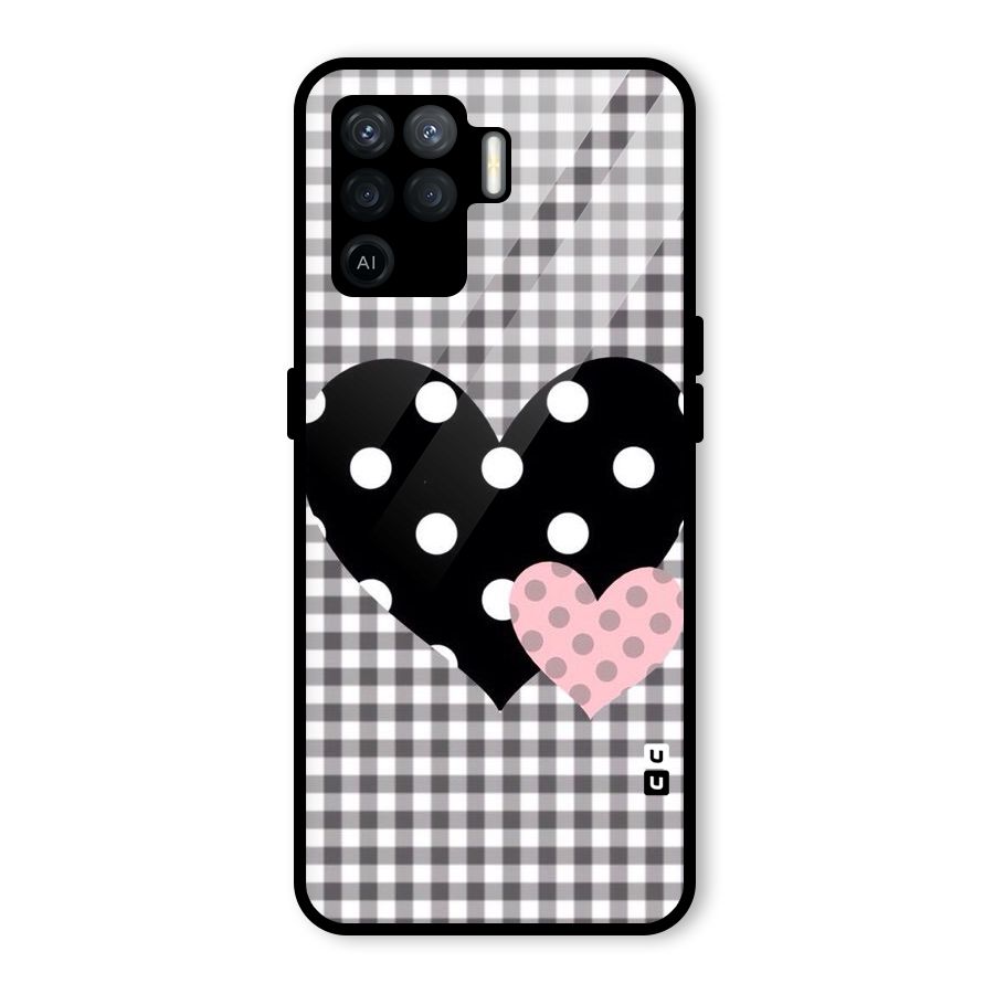 Polka Check Hearts Glass Back Case for Oppo F19 Pro