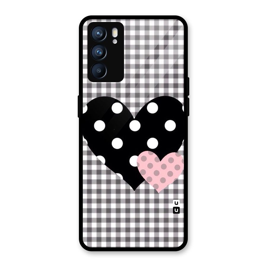 Polka Check Hearts Glass Back Case for Oppo Reno6 5G