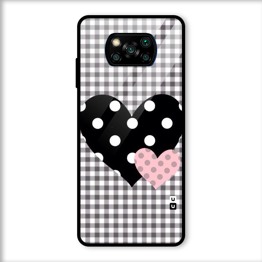 Polka Check Hearts Glass Back Case for Poco X3
