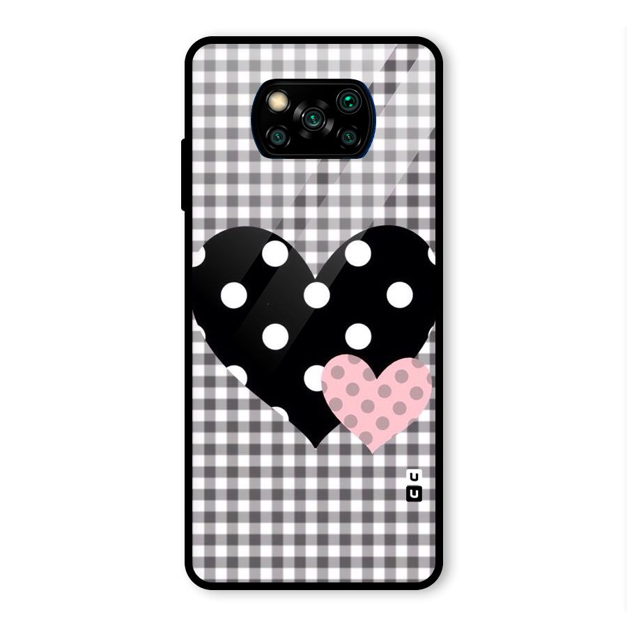 Polka Check Hearts Glass Back Case for Poco X3 Pro