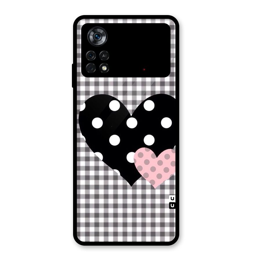 Polka Check Hearts Glass Back Case for Poco X4 Pro 5G