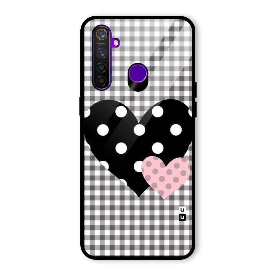 Polka Check Hearts Glass Back Case for Realme 5 Pro