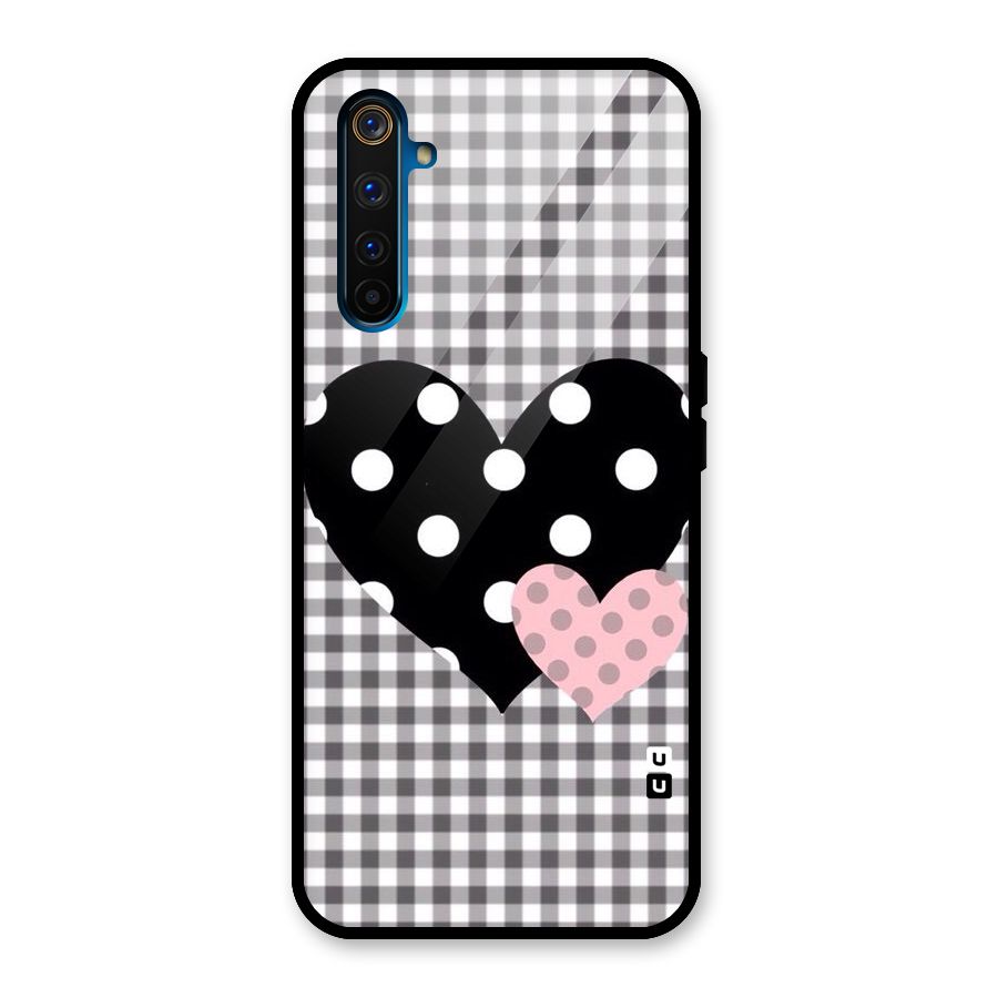 Polka Check Hearts Glass Back Case for Realme 6 Pro