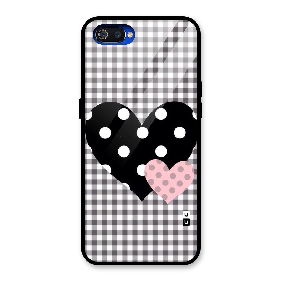 Polka Check Hearts Glass Back Case for Realme C2