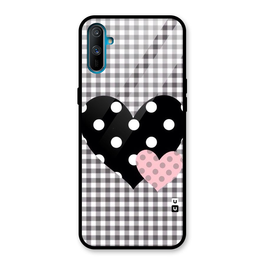 Polka Check Hearts Glass Back Case for Realme C3