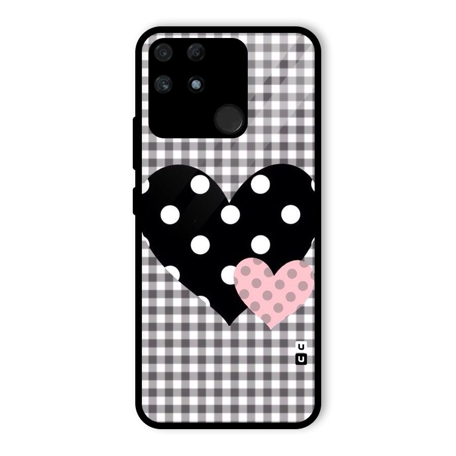 Polka Check Hearts Glass Back Case for Realme Narzo 50A