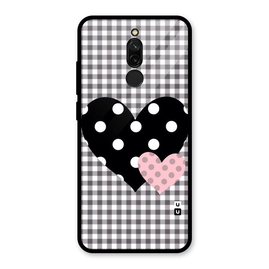 Polka Check Hearts Glass Back Case for Redmi 8