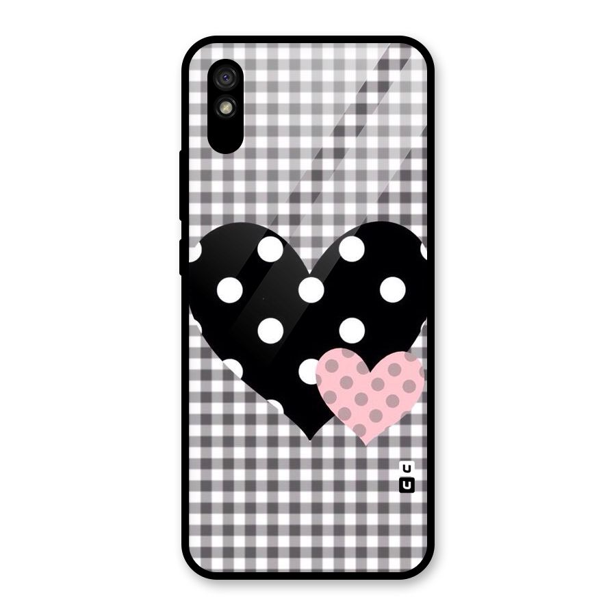 Polka Check Hearts Glass Back Case for Redmi 9A