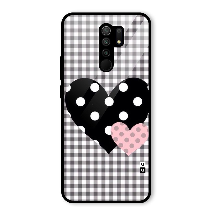 Polka Check Hearts Glass Back Case for Redmi 9 Prime
