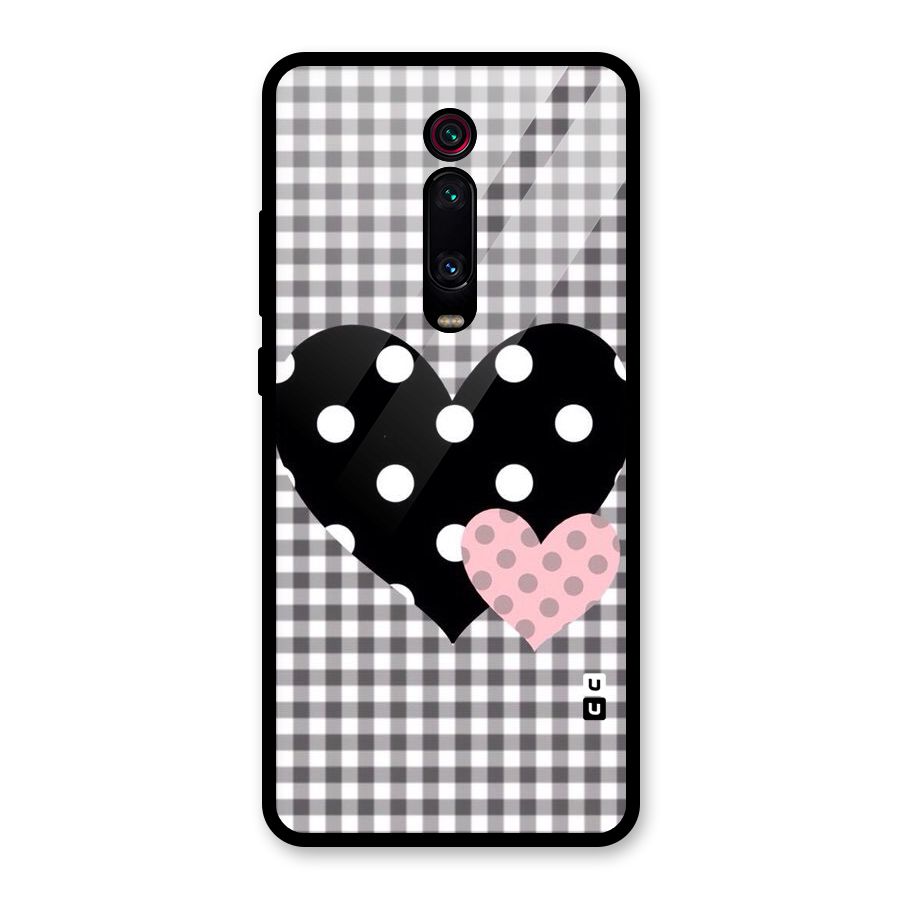 Polka Check Hearts Glass Back Case for Redmi K20 Pro