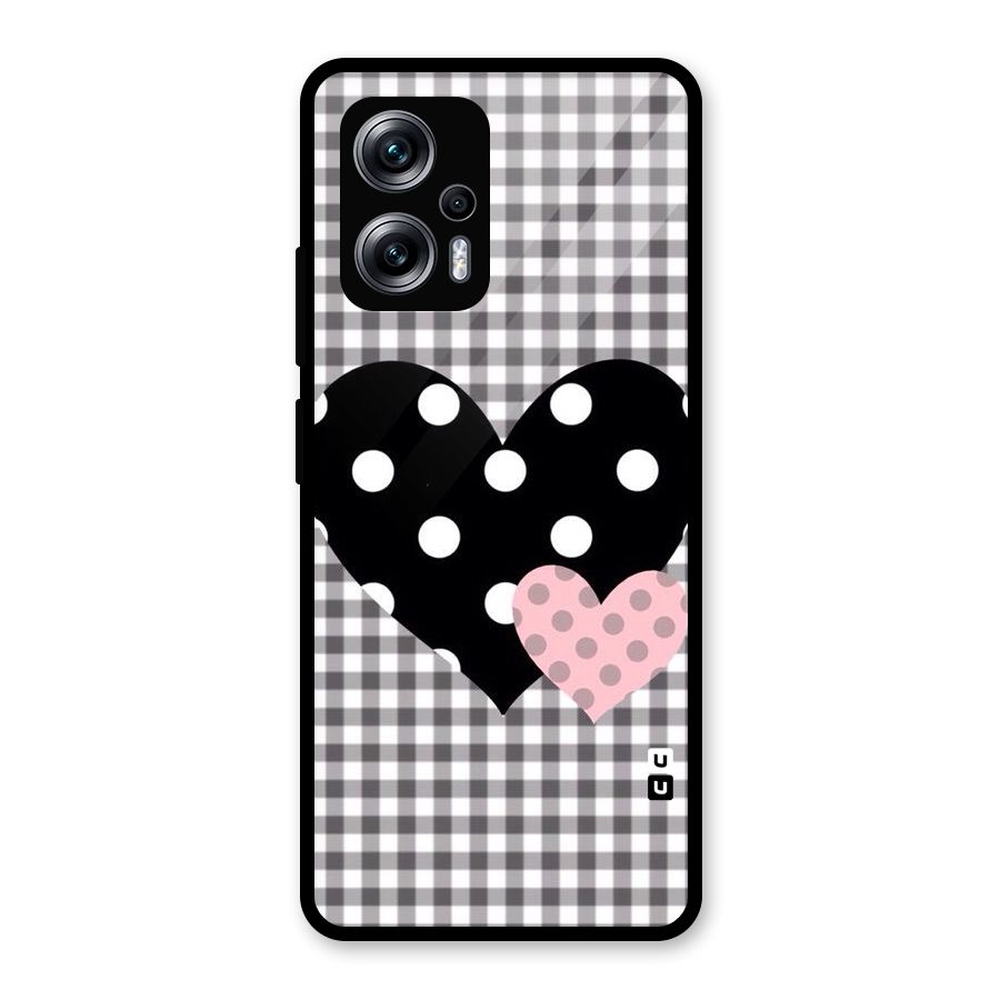 Polka Check Hearts Glass Back Case for Redmi K50i