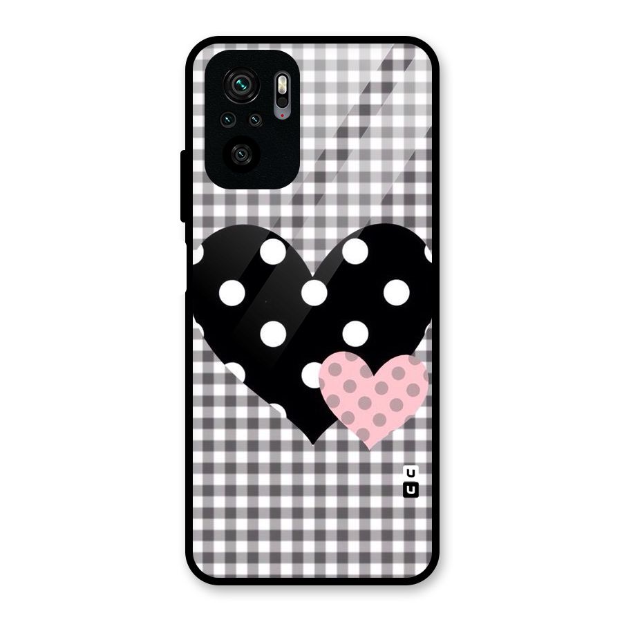 Polka Check Hearts Glass Back Case for Redmi Note 10S