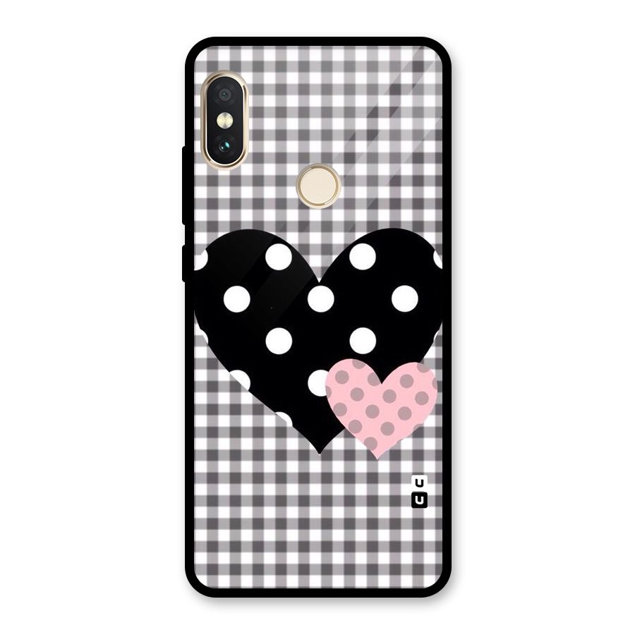 Polka Check Hearts Glass Back Case for Redmi Note 5 Pro