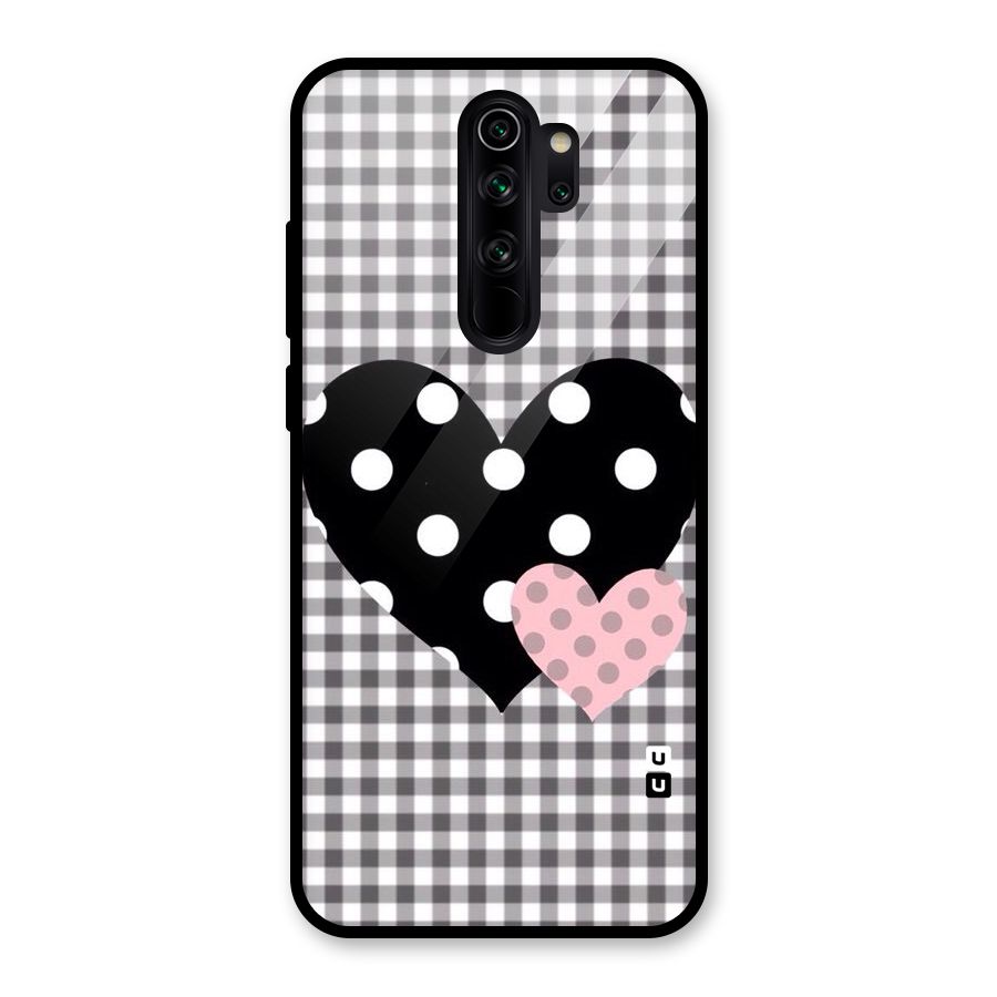 Polka Check Hearts Glass Back Case for Redmi Note 8 Pro