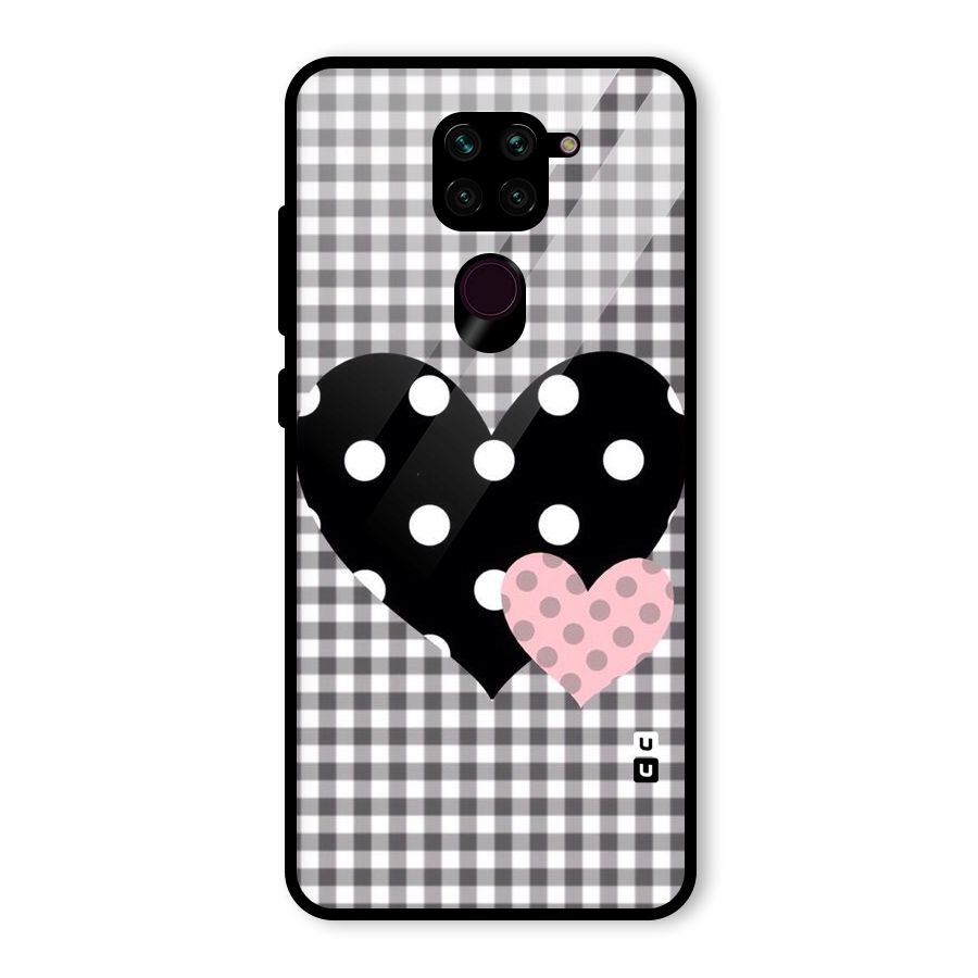 Polka Check Hearts Glass Back Case for Redmi Note 9