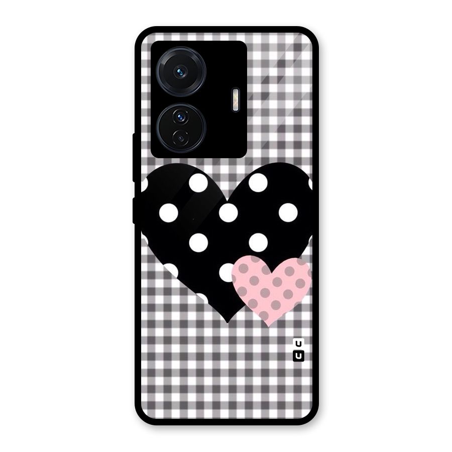 Polka Check Hearts Glass Back Case for Vivo T1 Pro