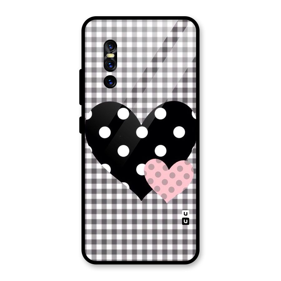Polka Check Hearts Glass Back Case for Vivo V15 Pro