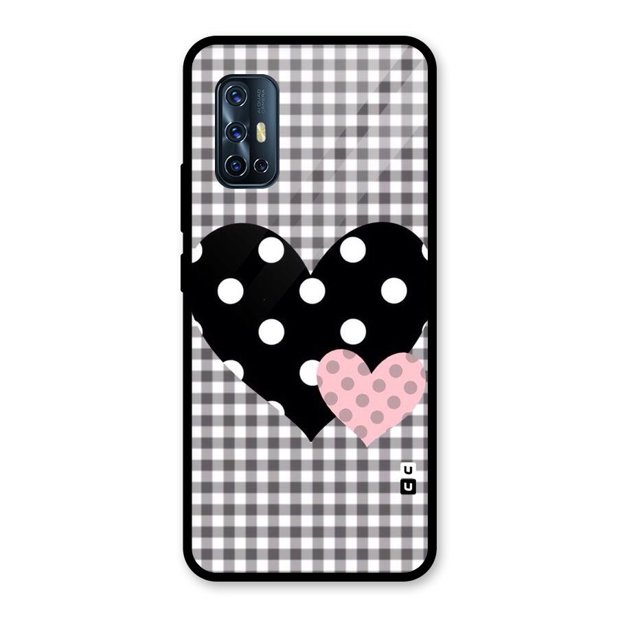 Polka Check Hearts Glass Back Case for Vivo V17
