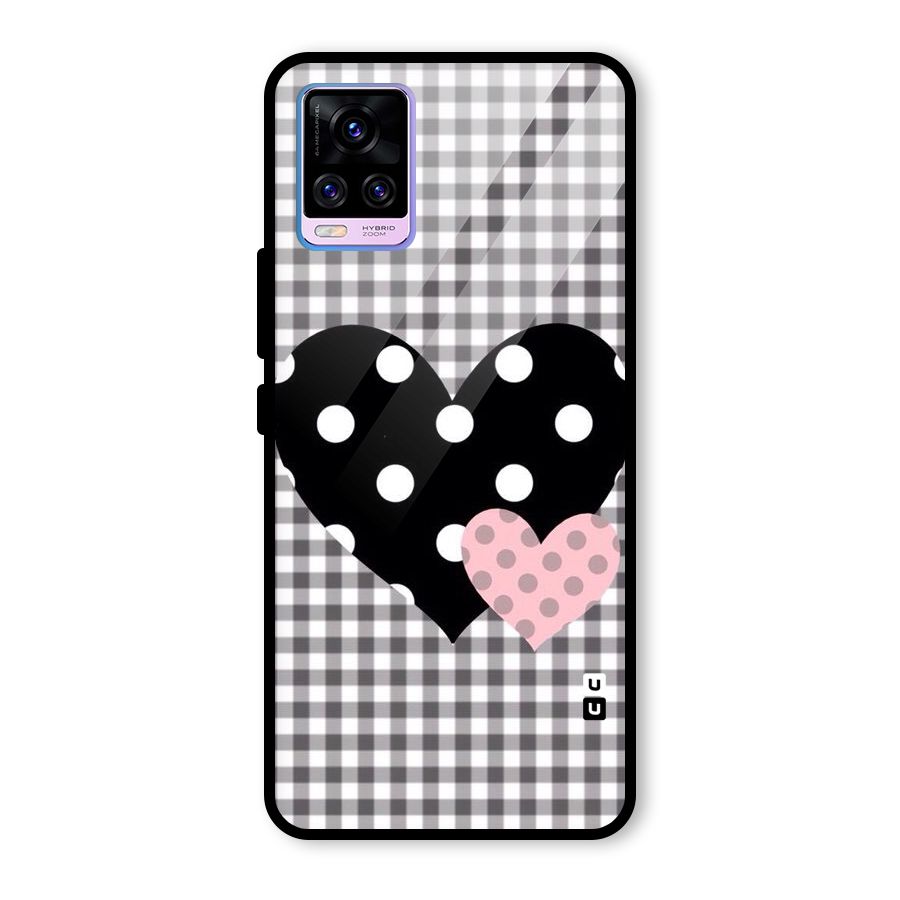 Polka Check Hearts Glass Back Case for Vivo V20 Pro