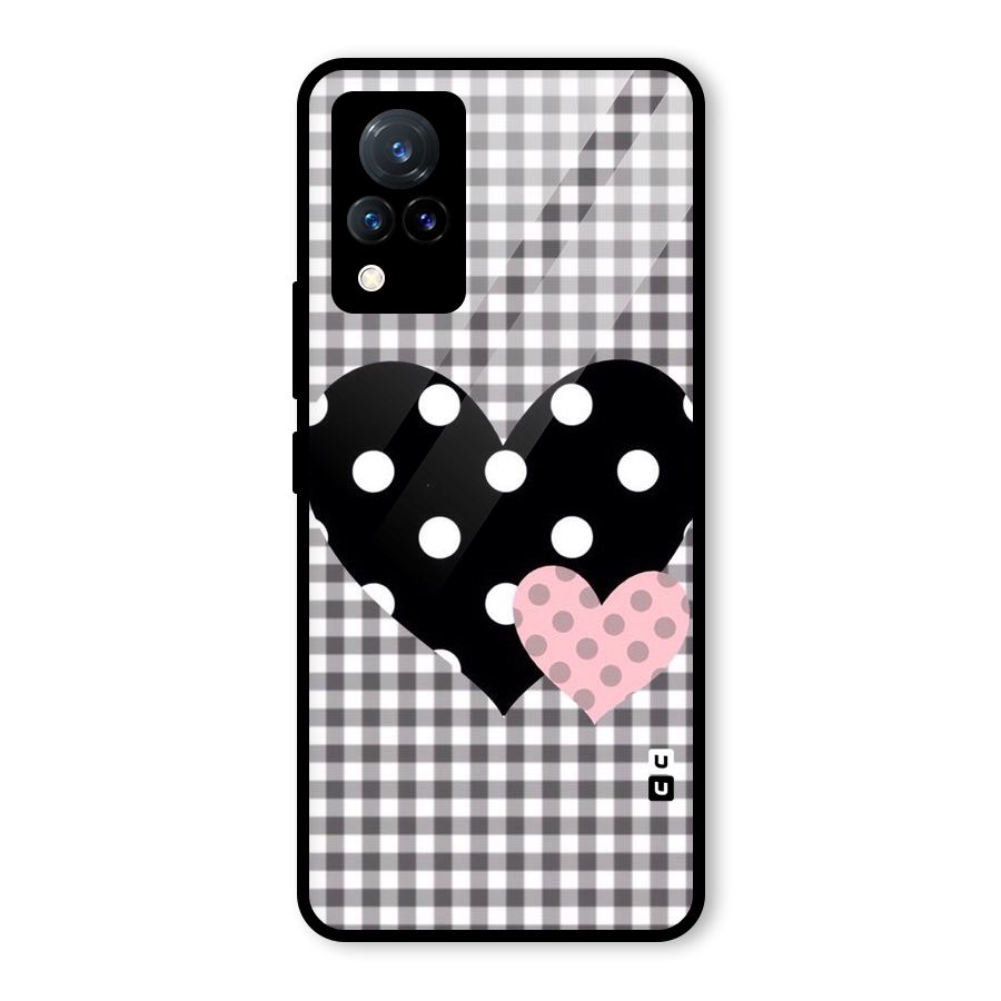 Polka Check Hearts Glass Back Case for Vivo V21 5G