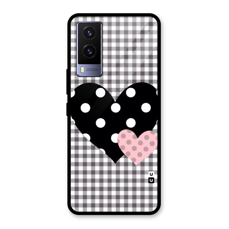 Polka Check Hearts Glass Back Case for Vivo V21e 5G
