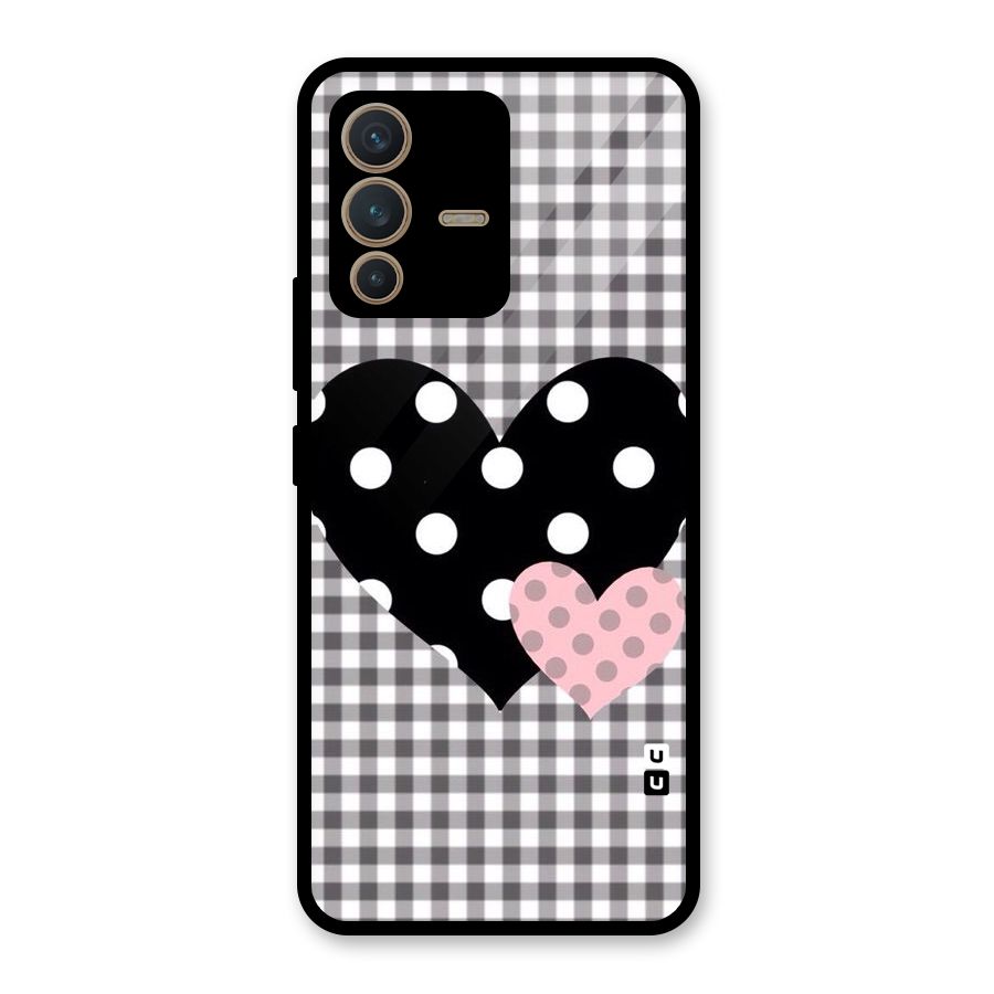 Polka Check Hearts Glass Back Case for Vivo V23 5G