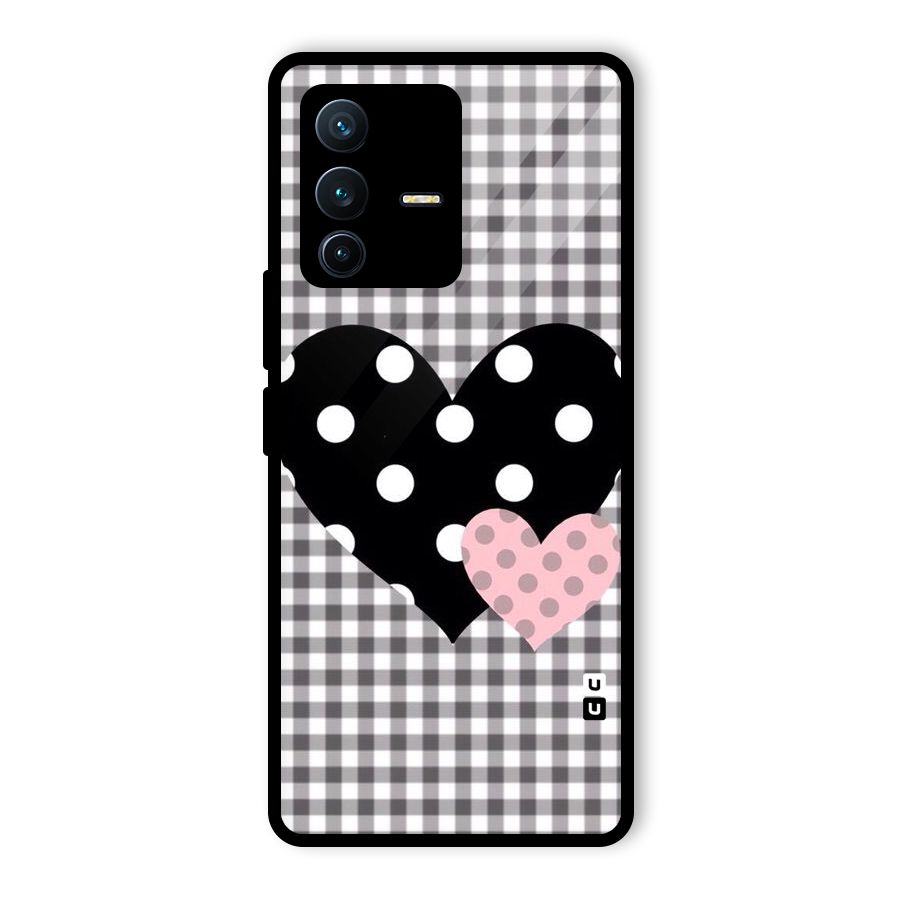 Polka Check Hearts Glass Back Case for Vivo V23 Pro