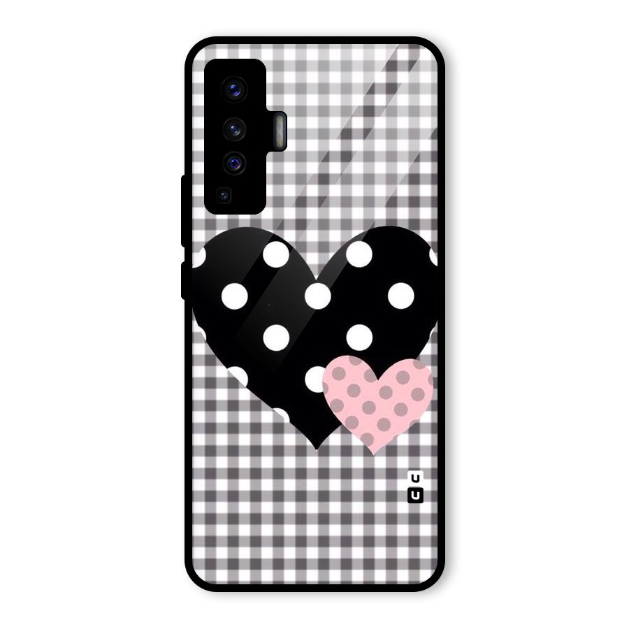 Polka Check Hearts Glass Back Case for Vivo X50