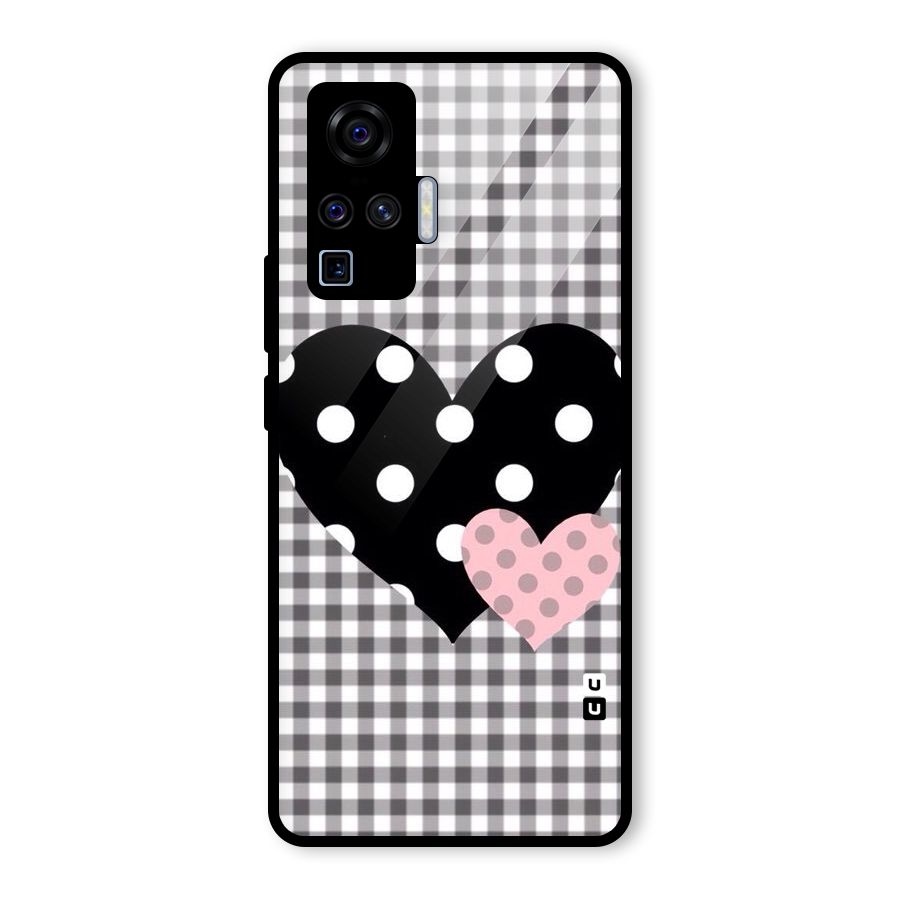 Polka Check Hearts Glass Back Case for Vivo X50 Pro