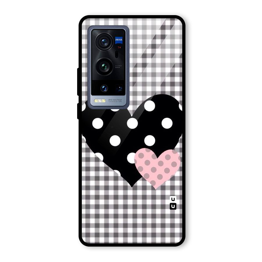 Polka Check Hearts Glass Back Case for Vivo X60 Pro Plus