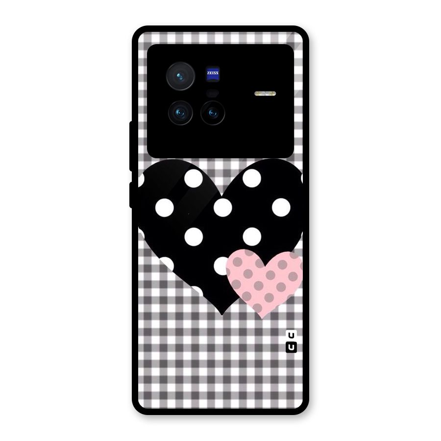Polka Check Hearts Glass Back Case for Vivo X80